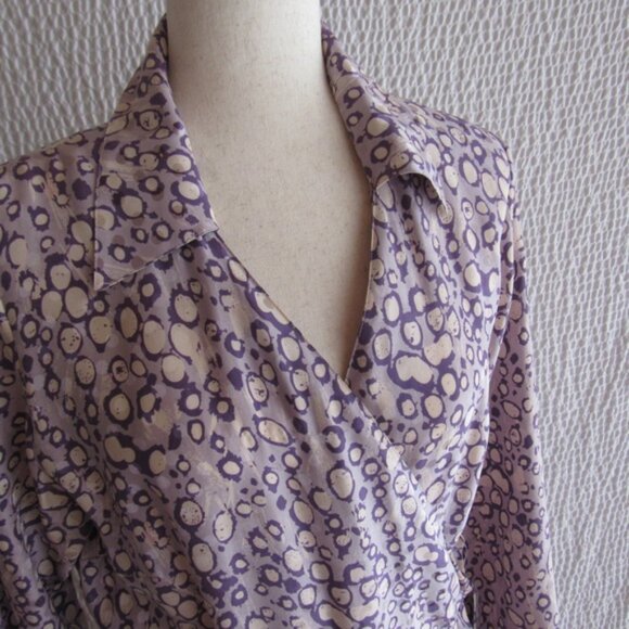 Bob Mackie 100% Silk Wrap Dress 10 Purple White Graphic Print New M Abstract - Picture 6 of 13